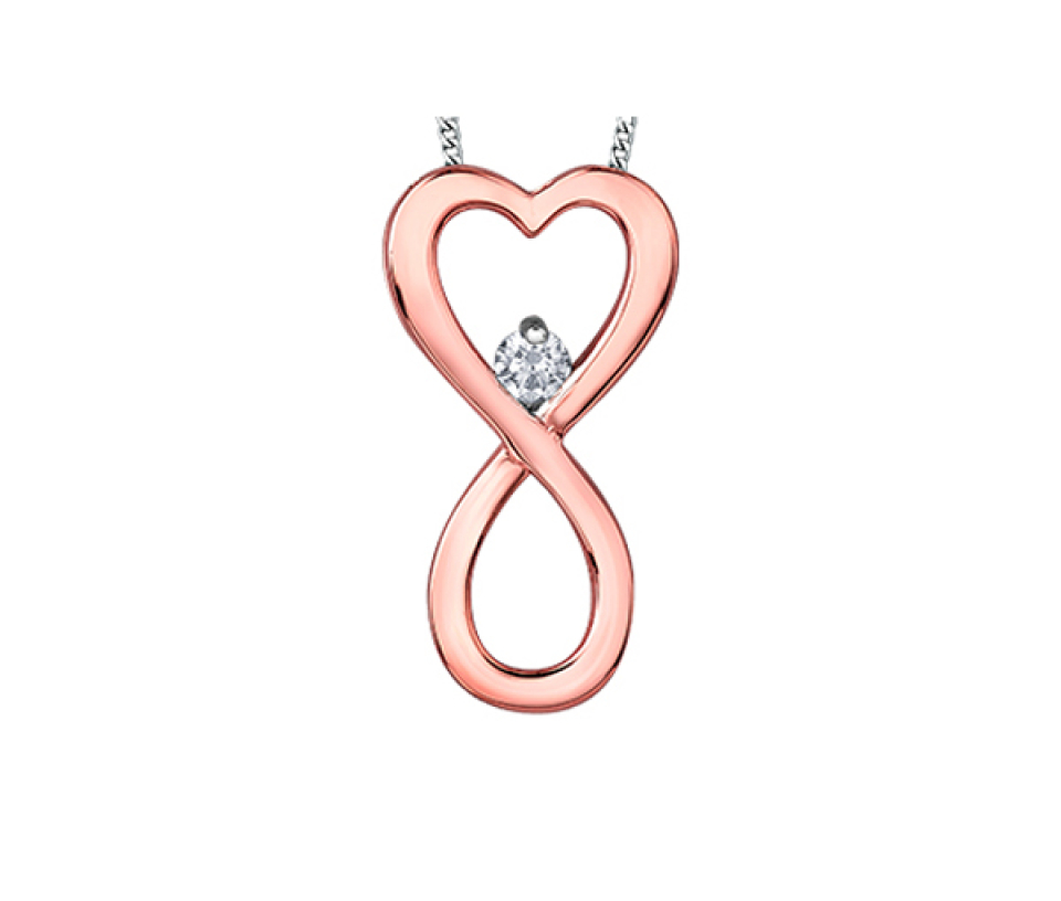 PENDENTIF COEUR//INFINI EN OR ROSE, JAUNE OU BLANC SERTI D'UN DIAMANT CANADIEN - CR AM566RW - DIAMANT CANADIEN