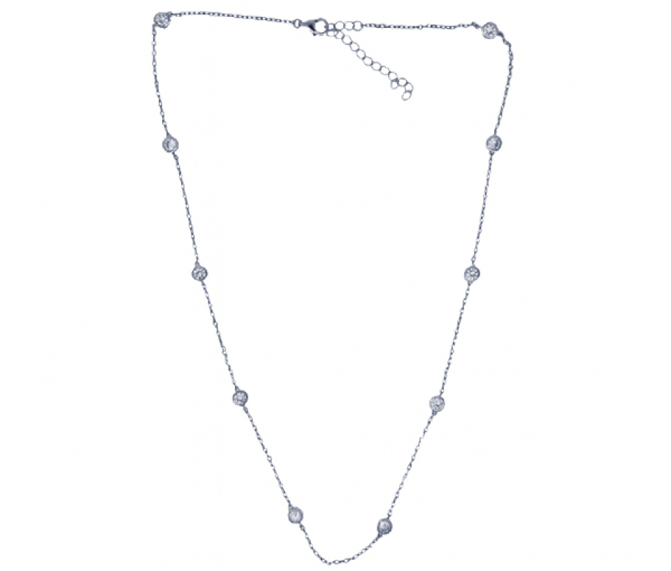 COLLIER EN ARGENT RHODIÉ OU ARGENT/PVD OR À MAILLE ROLO SERTI DE CUBIQUES ZIRCONIAS - SJ COLCZW - BIJOUTERIE SUISSE INC.