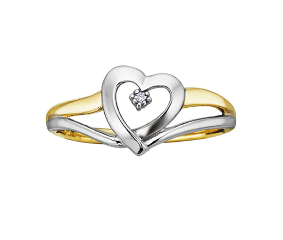 BAGUE COEUR EN OR 10K 2TONS SERTIE D'UN DIAMANT - CR DD1777 - BIJOUX CANADIEN