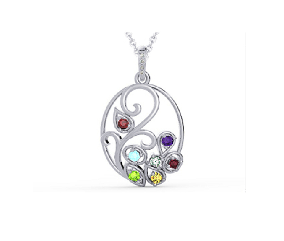 PENDENTIF FAMILIAL OVAL EN ARGENT OU EN OR SERTI DE PIERRES VÉRITABLES - BH FG122PW14 - BEVERLY HILLS