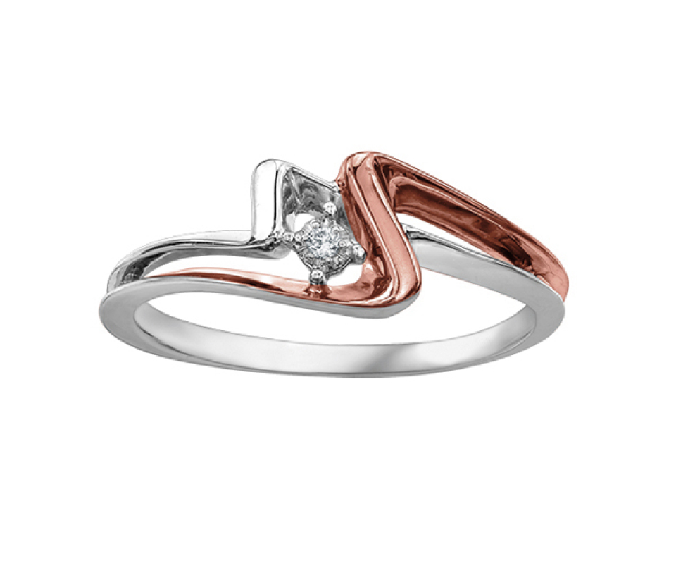 BAGUE EN OR 10K 2 TONS SERTIE D'UN DIAMANT CANADIEN - CR AM351WR - DIAMANT CANADIEN