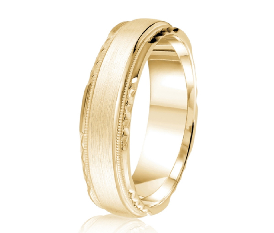 JONC EN OR OU EN PLATINE AVEC FINI SATINÉ AVEC MOTIF MILGRAIN ET TAILLE DIAMANT SUR LES CÔTÉS - ML GH1265Y18 - MALO 