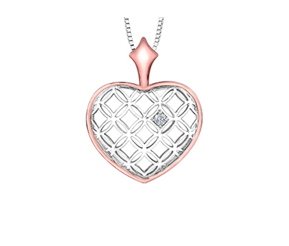 PENDENTIF COEUR AJOURÉ EN OR 2 TONS SERTI D'UN DIAMANT CANADIEN - CR AM444RW - DIAMANT CANADIEN