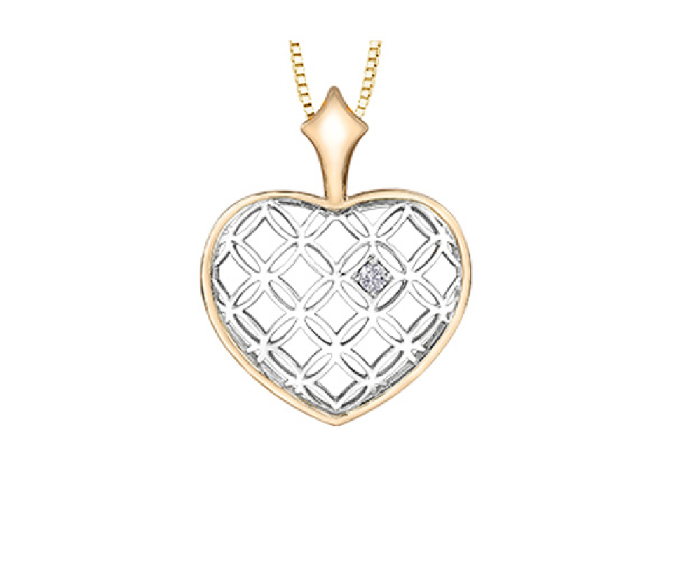PENDENTIF COEUR AJOURÉ EN OR 2 TONS SERTI D'UN DIAMANT CANADIEN - CR AM444YW - DIAMANT CANADIEN